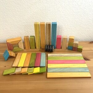 Tegu Classic Magnetic Wooden Building Block Set Tints, 42 Pieces  EXCELLENT COND